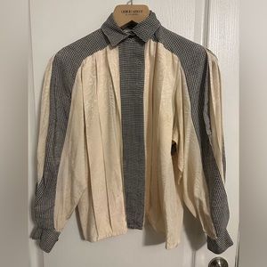 VTG Francesca of Damon for Starington Blouse Sz 10 White Silk Houndstooth Print